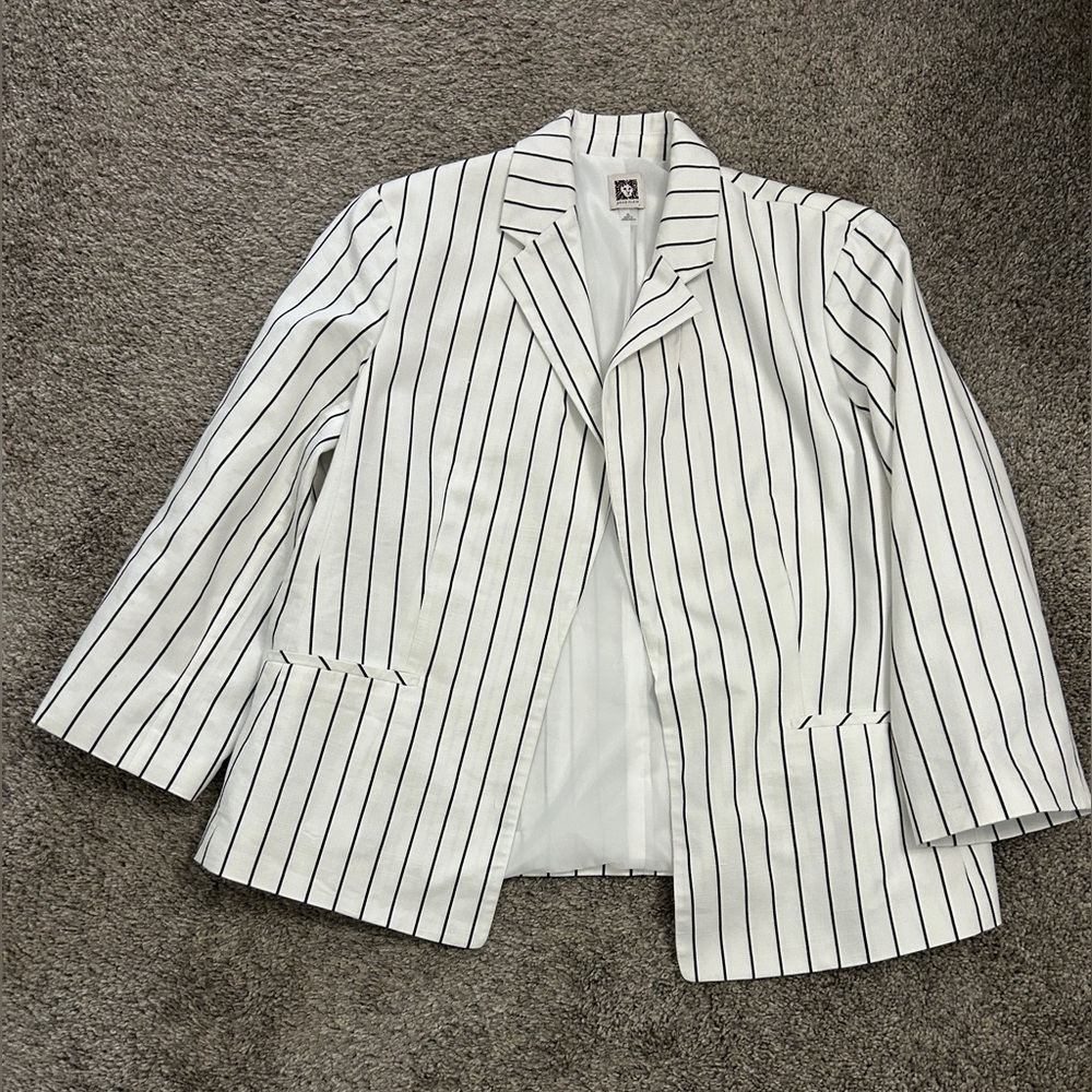 Anne Klein White and Black Striped Blazer Size XL